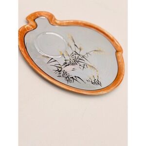 Gold Castle Hand Painted Chikusa Japan Lusterware Crane Bamboo Snack Plate Gray